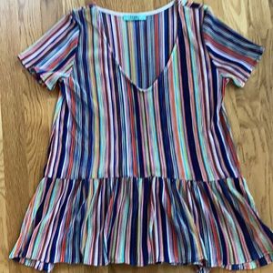 Karlie multi color stripe peplum short sleeve top
